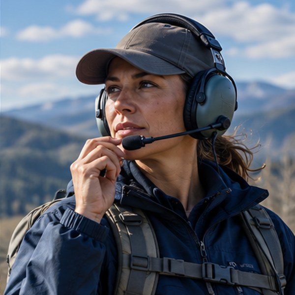Field professional using a communication headset