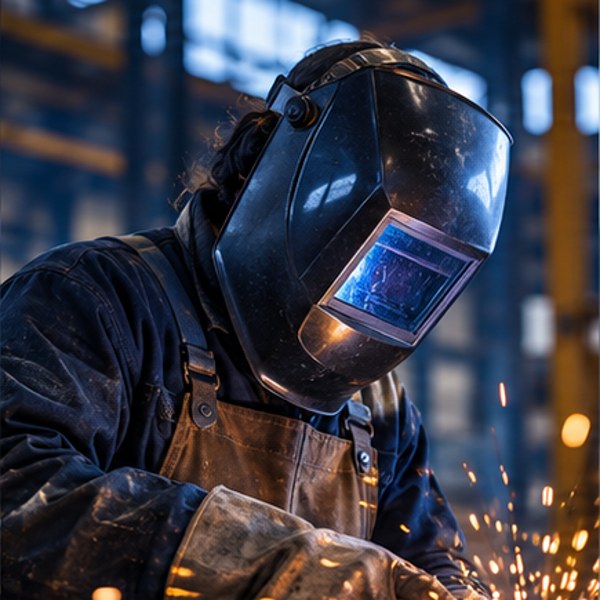 Industrial worker fabricating metal